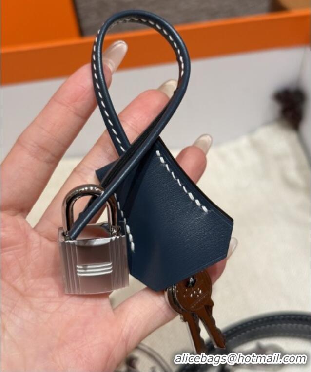 Luxurious Hermes Kelly 25 Bag in Box Leather K25 7P Blue/Silver 2025 (Half Handmade)