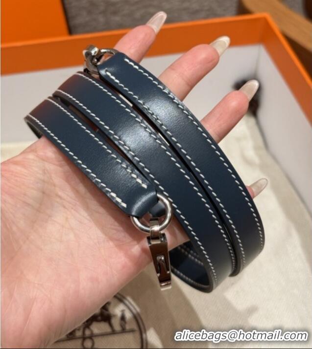 Luxurious Hermes Kelly 25 Bag in Box Leather K25 7P Blue/Silver 2025 (Half Handmade)