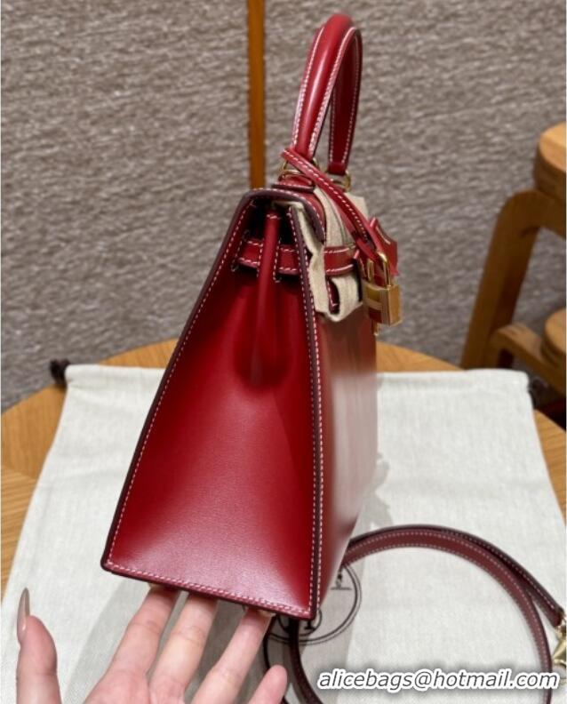 Top Grade Hermes Kelly 25 Bag in Box Leather K25 5X Rouge Piment/Gold 2025 (Half Handmade)