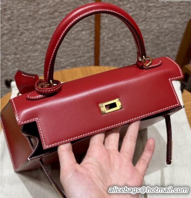 Top Grade Hermes Kelly 25 Bag in Box Leather K25 5X Rouge Piment/Gold 2025 (Half Handmade)