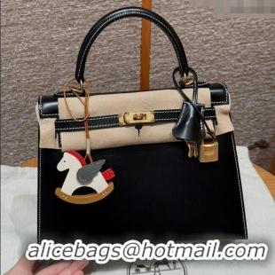 Best Price Hermes Kelly 25 Bag in Box Leather K25 Black/Gold 2025 (Half Handmade)