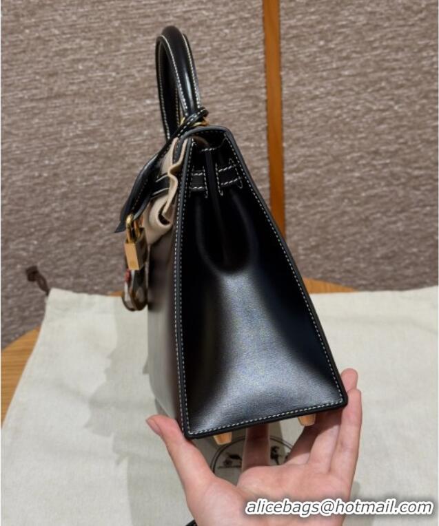 Best Price Hermes Kelly 25 Bag in Box Leather K25 Black/Gold 2025 (Half Handmade)