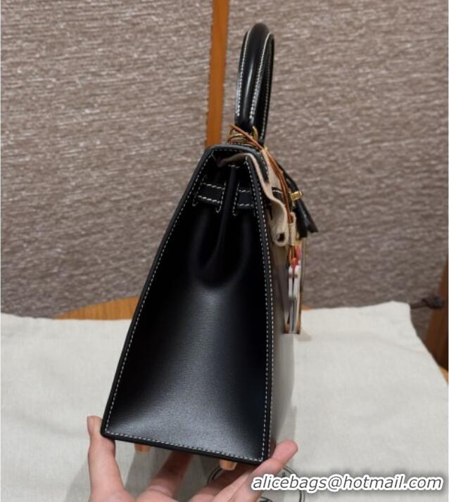 Best Price Hermes Kelly 25 Bag in Box Leather K25 Black/Gold 2025 (Half Handmade)
