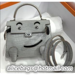 Reasonable Price Hermes Kelly Doll Bag in Matt Alligator Leather H16 Grey/Black 2025(Handmade)