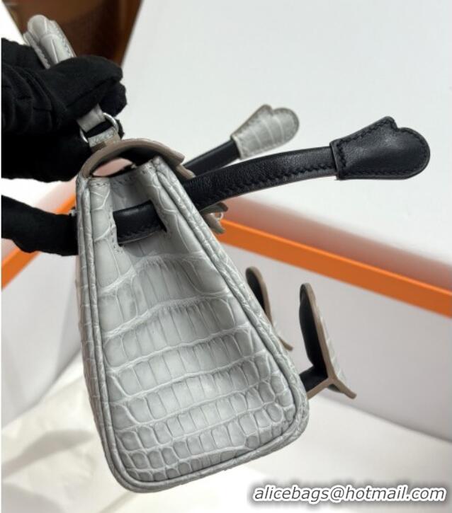 Reasonable Price Hermes Kelly Doll Bag in Matt Alligator Leather H16 Grey/Black 2025(Handmade)