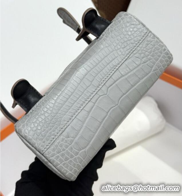 Reasonable Price Hermes Kelly Doll Bag in Matt Alligator Leather H16 Grey/Black 2025(Handmade)