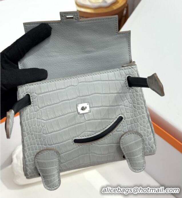 Reasonable Price Hermes Kelly Doll Bag in Matt Alligator Leather H16 Grey/Black 2025(Handmade)