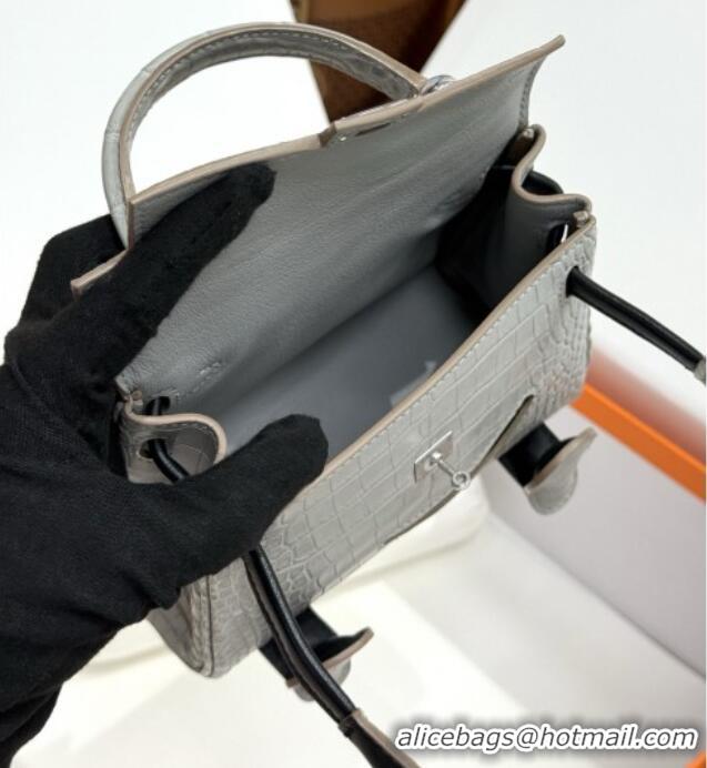 Reasonable Price Hermes Kelly Doll Bag in Matt Alligator Leather H16 Grey/Black 2025(Handmade)