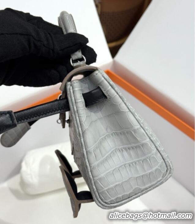 Reasonable Price Hermes Kelly Doll Bag in Matt Alligator Leather H16 Grey/Black 2025(Handmade)