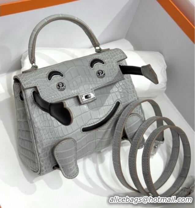 Reasonable Price Hermes Kelly Doll Bag in Matt Alligator Leather H16 Grey/Black 2025(Handmade)