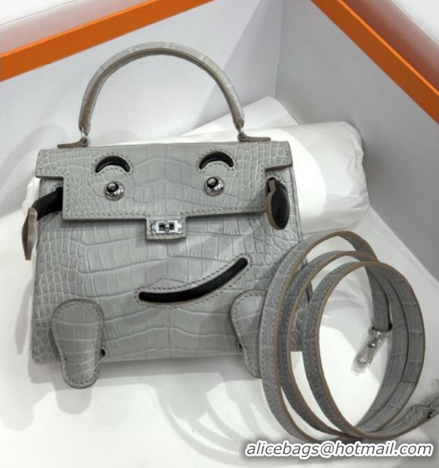 Reasonable Price Hermes Kelly Doll Bag in Matt Alligator Leather H16 Grey/Black 2025(Handmade)