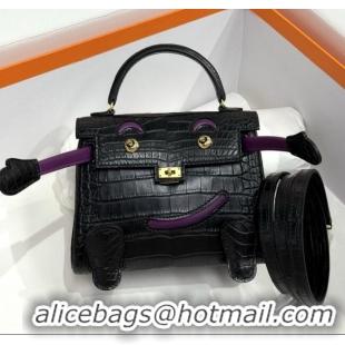 Best Quality Hermes Kelly Doll Bag in Matt Alligator Leather H16 Black 2025(Handmade)