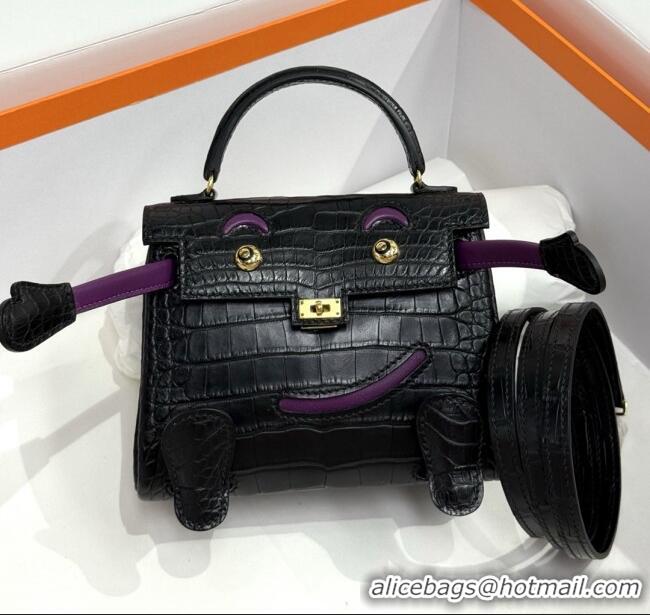 Best Quality Hermes Kelly Doll Bag in Matt Alligator Leather H16 Black 2025(Handmade)