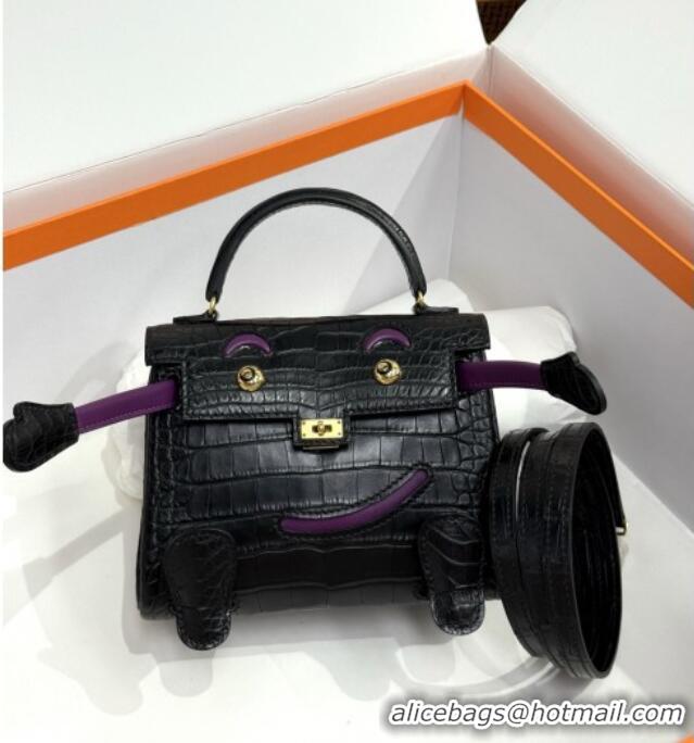 Best Quality Hermes Kelly Doll Bag in Matt Alligator Leather H16 Black 2025(Handmade)
