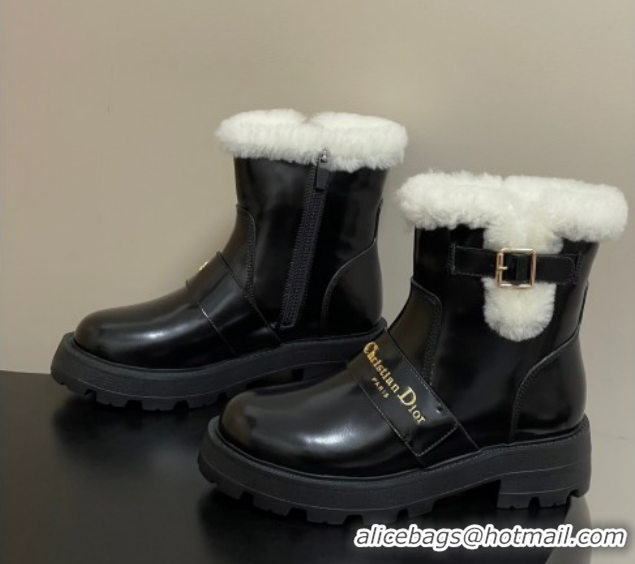 Grade Quality Dior DiorAlps D-Quest Ankle Boots in Shiny Calfskin and Wool with Buckle Strap Black DR121609 1216120