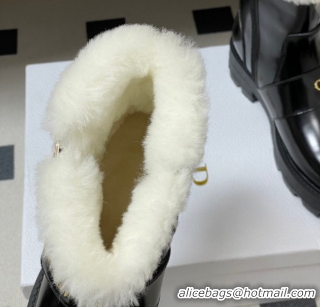 Grade Quality Dior DiorAlps D-Quest Ankle Boots in Shiny Calfskin and Wool with Buckle Strap Black DR121609 1216120