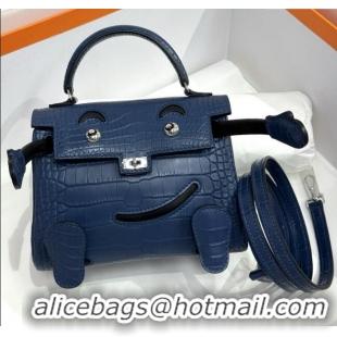Top Grade Hermes Kelly Doll Bag in Matt Alligator Leather H16 Blue 2025 (Handmade)