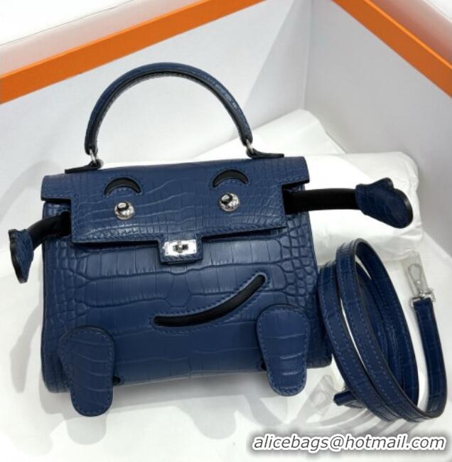Top Grade Hermes Kelly Doll Bag in Matt Alligator Leather H16 Blue 2025 (Handmade)