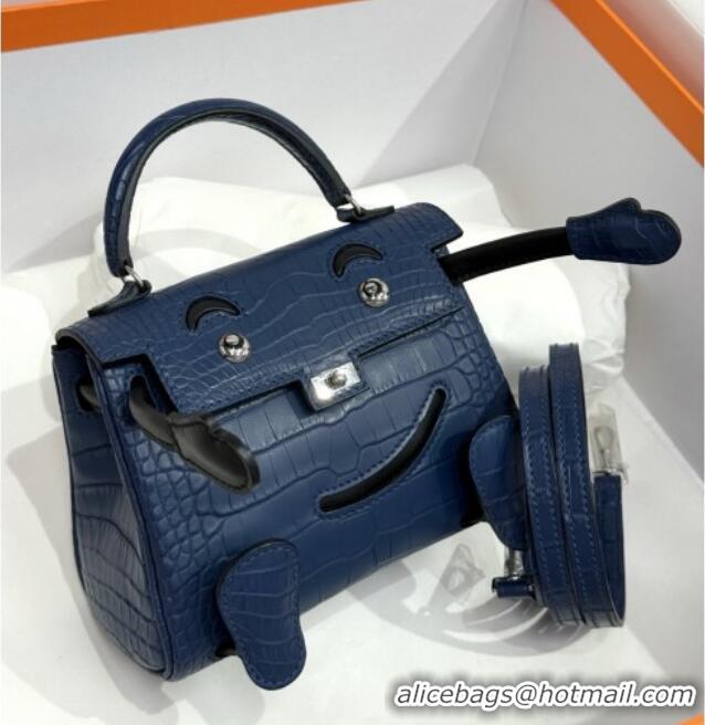 Top Grade Hermes Kelly Doll Bag in Matt Alligator Leather H16 Blue 2025 (Handmade)
