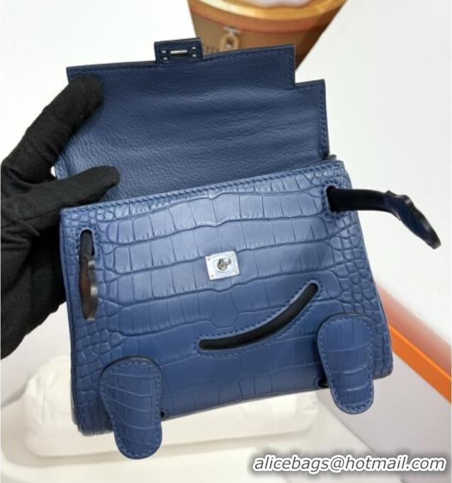 Top Grade Hermes Kelly Doll Bag in Matt Alligator Leather H16 Blue 2025 (Handmade)