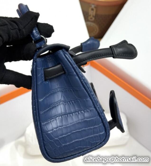 Top Grade Hermes Kelly Doll Bag in Matt Alligator Leather H16 Blue 2025 (Handmade)