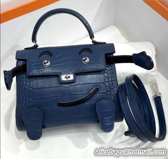 Top Grade Hermes Kelly Doll Bag in Matt Alligator Leather H16 Blue 2025 (Handmade)