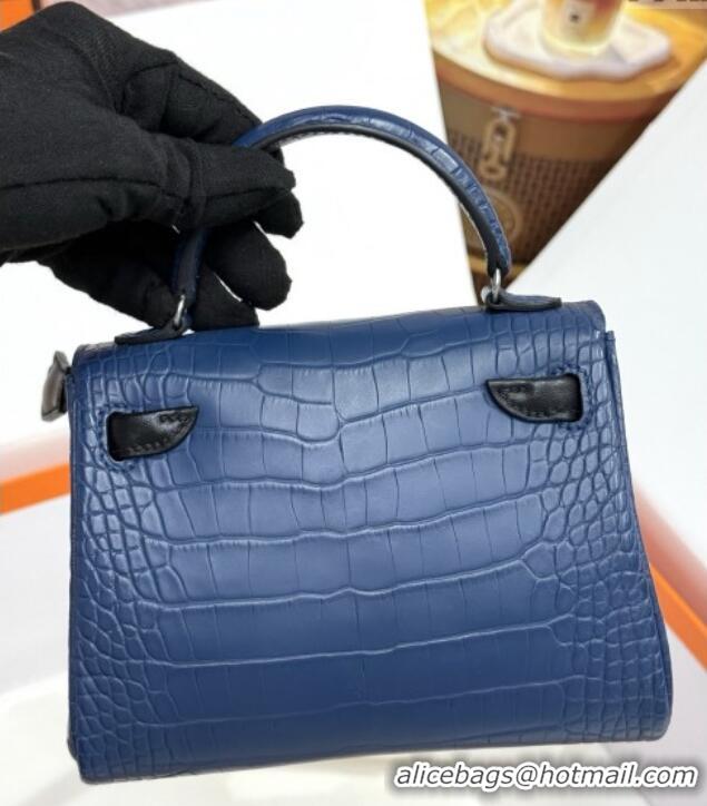 Top Grade Hermes Kelly Doll Bag in Matt Alligator Leather H16 Blue 2025 (Handmade)