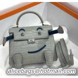 Buy Fashionable Hermes Kelly Doll Bag in Matt Alligator Leather H16 Grey/Blue 2025 (Handmade)