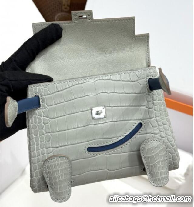 Buy Fashionable Hermes Kelly Doll Bag in Matt Alligator Leather H16 Grey/Blue 2025 (Handmade)