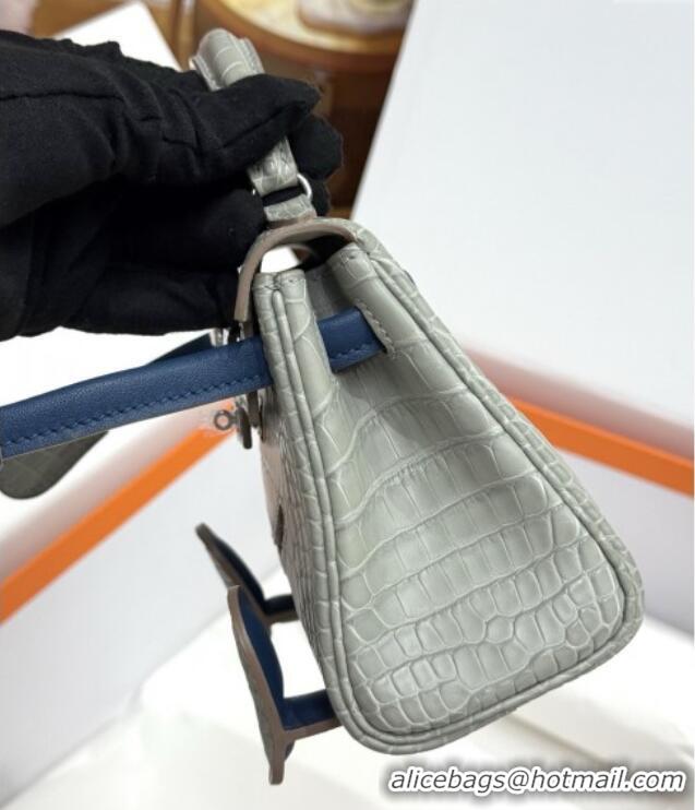 Buy Fashionable Hermes Kelly Doll Bag in Matt Alligator Leather H16 Grey/Blue 2025 (Handmade)