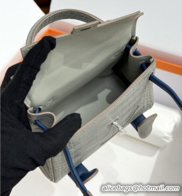 Buy Fashionable Hermes Kelly Doll Bag in Matt Alligator Leather H16 Grey/Blue 2025 (Handmade)