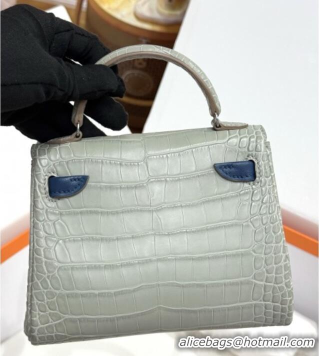 Buy Fashionable Hermes Kelly Doll Bag in Matt Alligator Leather H16 Grey/Blue 2025 (Handmade)