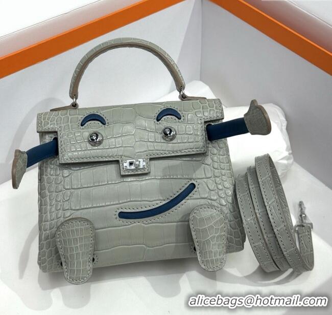 Buy Fashionable Hermes Kelly Doll Bag in Matt Alligator Leather H16 Grey/Blue 2025 (Handmade)