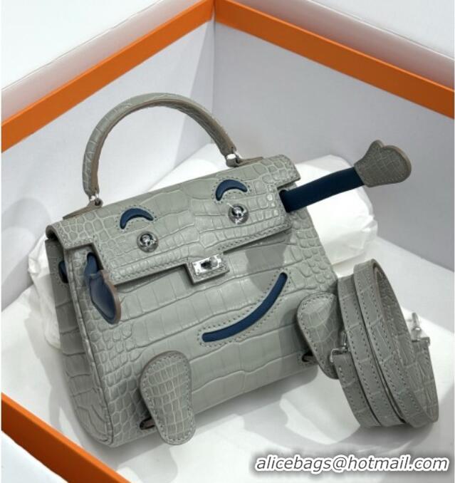 Buy Fashionable Hermes Kelly Doll Bag in Matt Alligator Leather H16 Grey/Blue 2025 (Handmade)