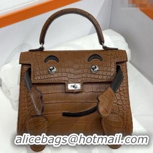 Best Quality Hermes Kelly Doll Bag in Matt Alligator Leather H16 Brown 2025 (Handmade)