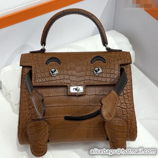 Best Quality Hermes Kelly Doll Bag in Matt Alligator Leather H16 Brown 2025 (Handmade)