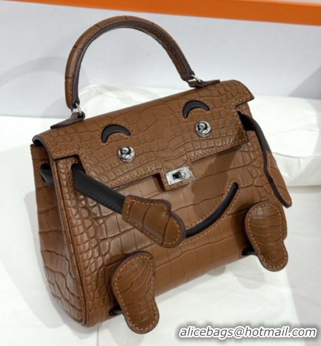 Best Quality Hermes Kelly Doll Bag in Matt Alligator Leather H16 Brown 2025 (Handmade)