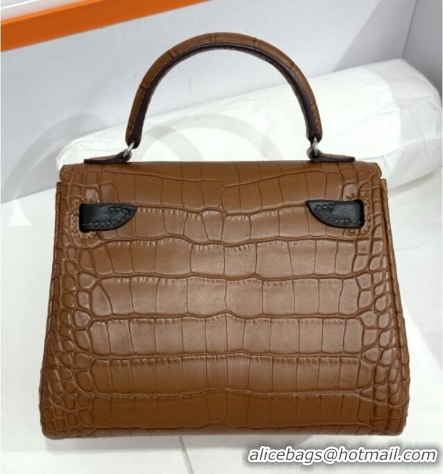Best Quality Hermes Kelly Doll Bag in Matt Alligator Leather H16 Brown 2025 (Handmade)