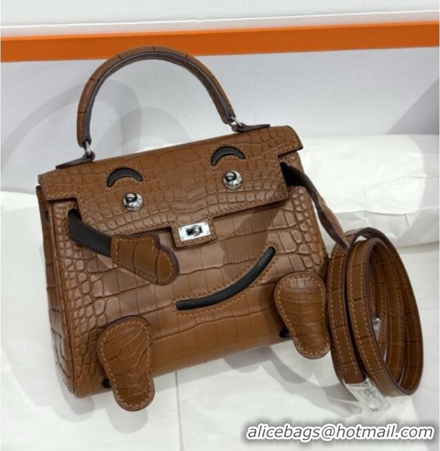 Best Quality Hermes Kelly Doll Bag in Matt Alligator Leather H16 Brown 2025 (Handmade)