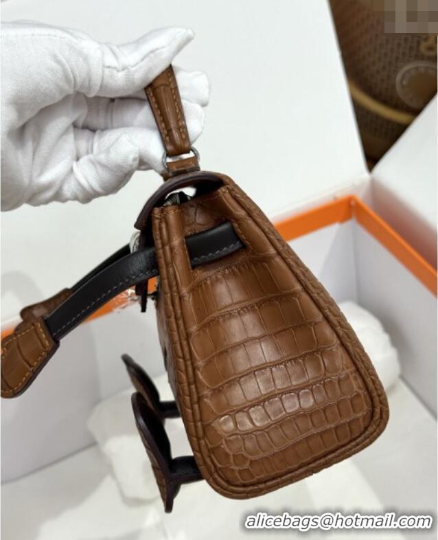 Best Quality Hermes Kelly Doll Bag in Matt Alligator Leather H16 Brown 2025 (Handmade)
