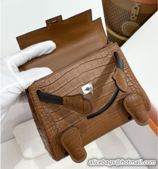 Best Quality Hermes Kelly Doll Bag in Matt Alligator Leather H16 Brown 2025 (Handmade)