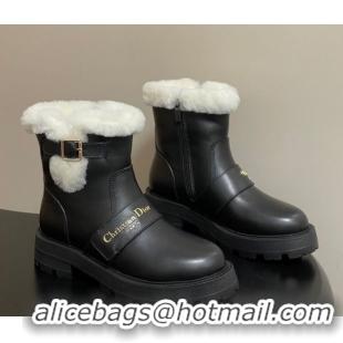 Best Grade Dior DiorAlps D-Quest Ankle Boots in Calfskin Leather and Wool with Buckle Strap Black DR121609 1216121