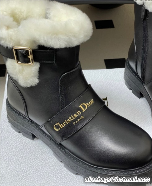 Best Grade Dior DiorAlps D-Quest Ankle Boots in Calfskin Leather and Wool with Buckle Strap Black DR121609 1216121