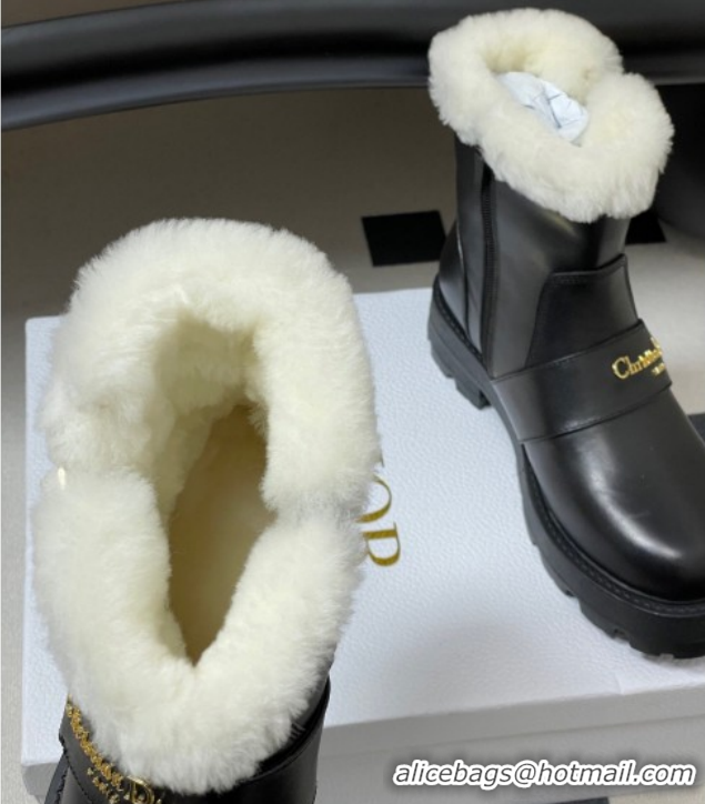 Best Grade Dior DiorAlps D-Quest Ankle Boots in Calfskin Leather and Wool with Buckle Strap Black DR121609 1216121