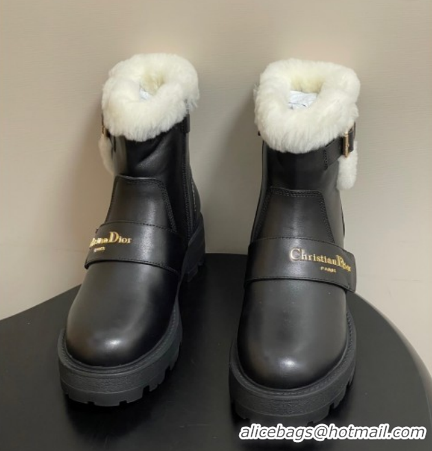 Best Grade Dior DiorAlps D-Quest Ankle Boots in Calfskin Leather and Wool with Buckle Strap Black DR121609 1216121