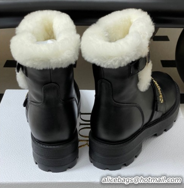 Best Grade Dior DiorAlps D-Quest Ankle Boots in Calfskin Leather and Wool with Buckle Strap Black DR121609 1216121