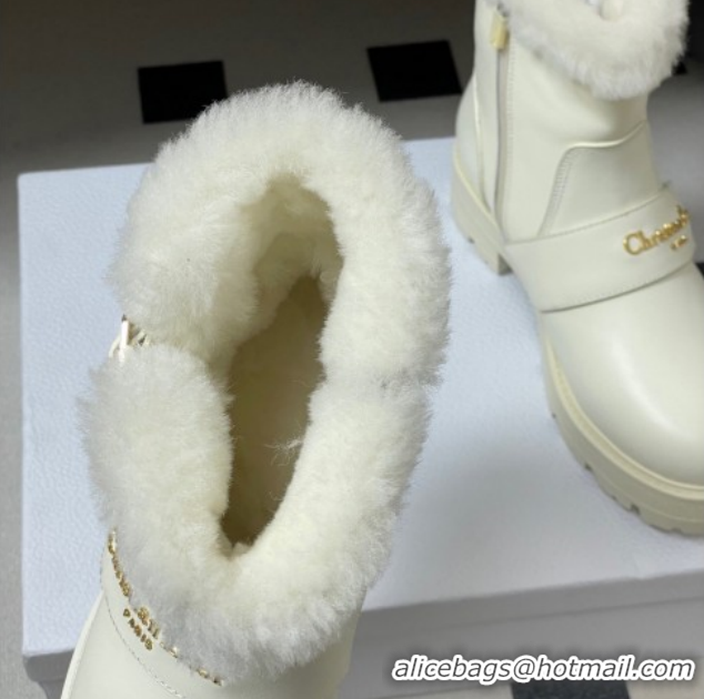 Stylish Dior DiorAlps D-Quest Ankle Boots in Calfskin Leather and Wool with Buckle Strap White DR121609 1216122