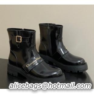 Perfect Dior DiorAlps D-Quest Ankle Boots in Shiny Calfskin with Logo Buckle Strap Black DR121609 1216123