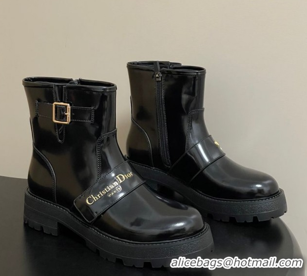 Perfect Dior DiorAlps D-Quest Ankle Boots in Shiny Calfskin with Logo Buckle Strap Black DR121609 1216123