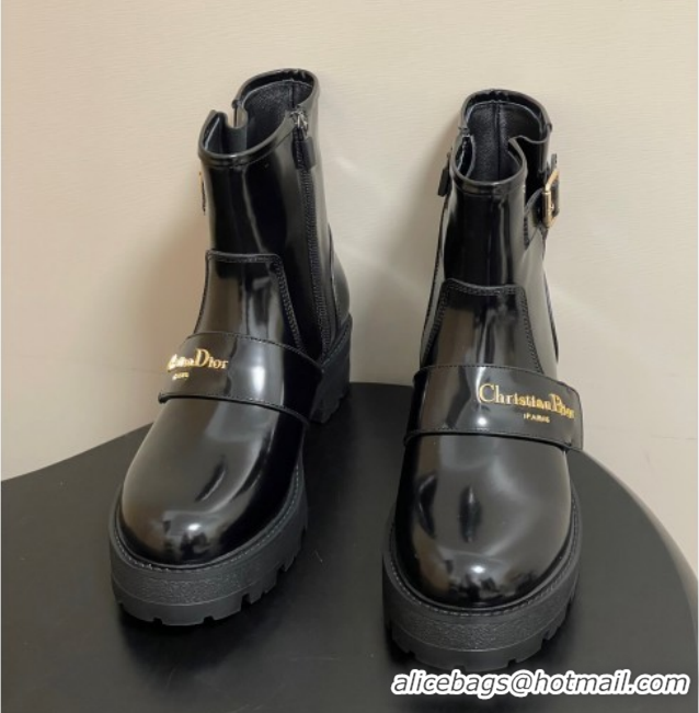 Perfect Dior DiorAlps D-Quest Ankle Boots in Shiny Calfskin with Logo Buckle Strap Black DR121609 1216123